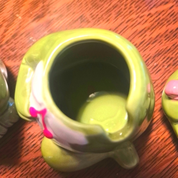 Vintage NC Cameron & Sons Ceramic Green Lady And Man Frog Sugar Bowl & Creamer - Picture 6 of 10